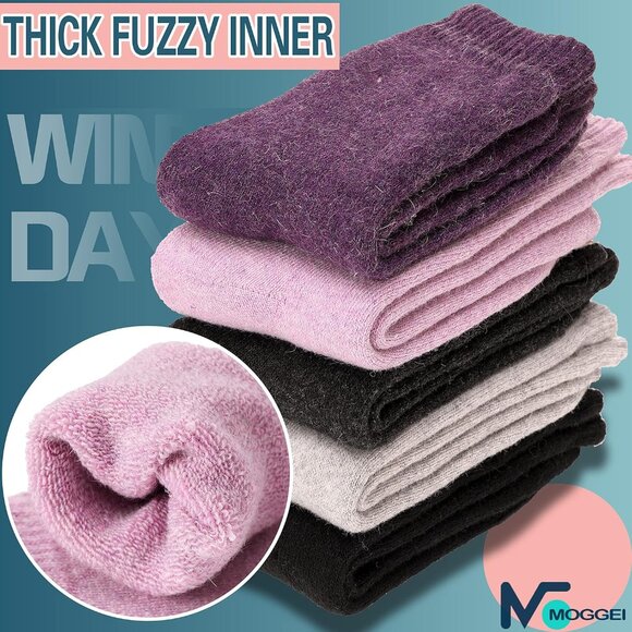 Women Merino Wool Solid Color A Sock 5 Pairs Warm Thick Crew Winter Boot Socks - Picture 6 of 6